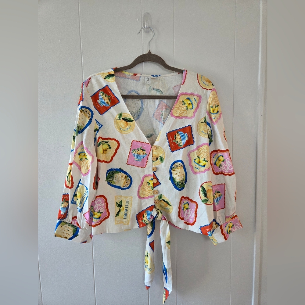 Joie Linen "La Dolce Vita" Tie-Front Blouse